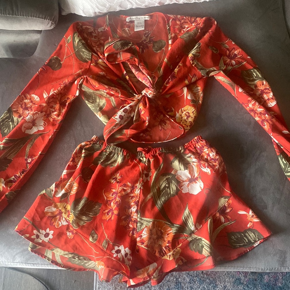 Orange floral top with long sleeve (never worn)